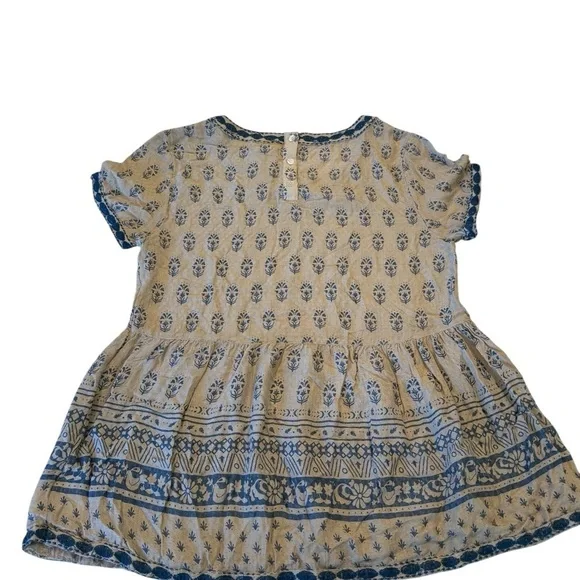 Sigrid Olson Beige Blue Country Print Doves & Floral Embroidery Trim Peplum Top - Picture 9 of 13